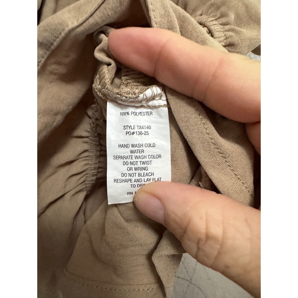 Popular 21 Smocked Cami Top Womens Small‎ Taupe Excellent Ruffle Peplum TX4140 - Picture 5 of 6